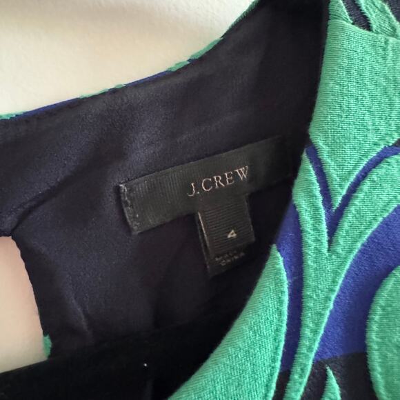 J Crew Jacquard Paisley A Line Dress Green Blue Back Zip Sleeveless Sz 4 - Picture 3 of 6